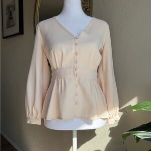 Women's light pink button up blouse fits XS-S